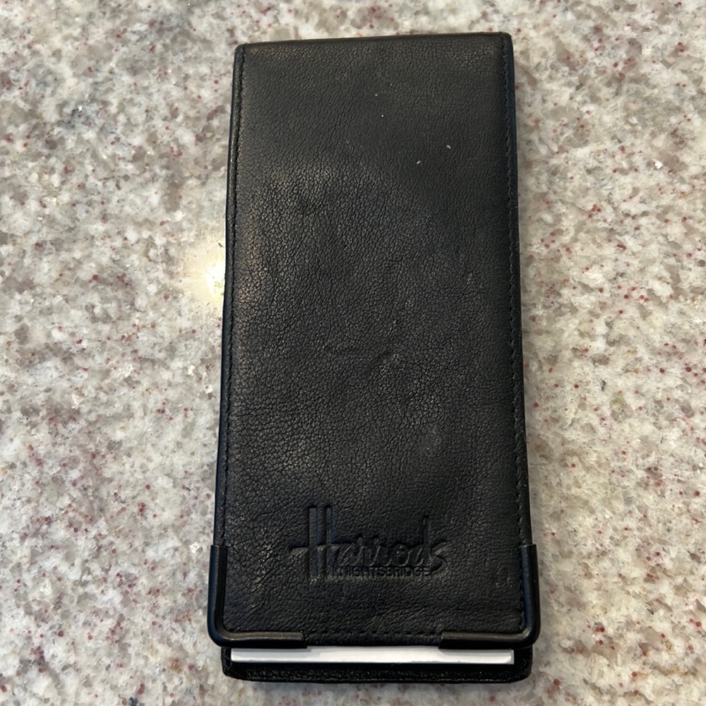 Vintage Harrod’s of London small black leather notepad